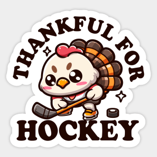 Thankful for Hockey Cute Kawaii Turkey Sticker